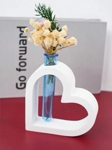 1Pc Heart Shaped Silicone Mould DIY Hydroponic Test Tube Plant Vase Mold Cement Flower Pots Resin Mold Decor Concrete Molds - White - View 4