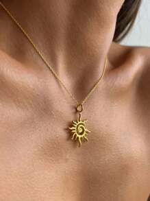 Collar de colgante de rayos de sol simple y delicado de 1 pieza para la joyería diaria de mujeres - Dorado - Ver 4
