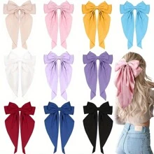 1/3/Pcs/Conjunto 24 Grampos de Cabelo Grandes de cetim Multicoloridos Fashion com Laços Oversized para Mulheres, Meninas, Novidades na Primavera, Vintage, Presilhas de Cabelo de Barrete de Metal com Laço Grande para Acessórios de Cabelo - Multicolorido - Visão 5