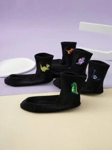 5 Pairs Of Interesting And Unique Cartoon Embroidered Dinosaur Pattern Basic Daily Fashion Versatile Mid-Calf Socks For Children