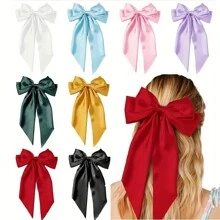 1/3/Pcs/Conjunto 24 Grampos de Cabelo Grandes de cetim Multicoloridos Fashion com Laços Oversized para Mulheres, Meninas, Novidades na Primavera, Vintage, Presilhas de Cabelo de Barrete de Metal com Laço Grande para Acessórios de Cabelo - Multicolorido - Visão 6