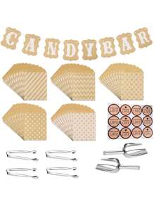 1pc Candy Bar Banner, 50pcs Kraft Paper Bags, 4pcs Clips, 2pcs Shovels, 10pcs Stickers, Suitable For Outdoor Wedding, Holiday Party, Gathering With Friends