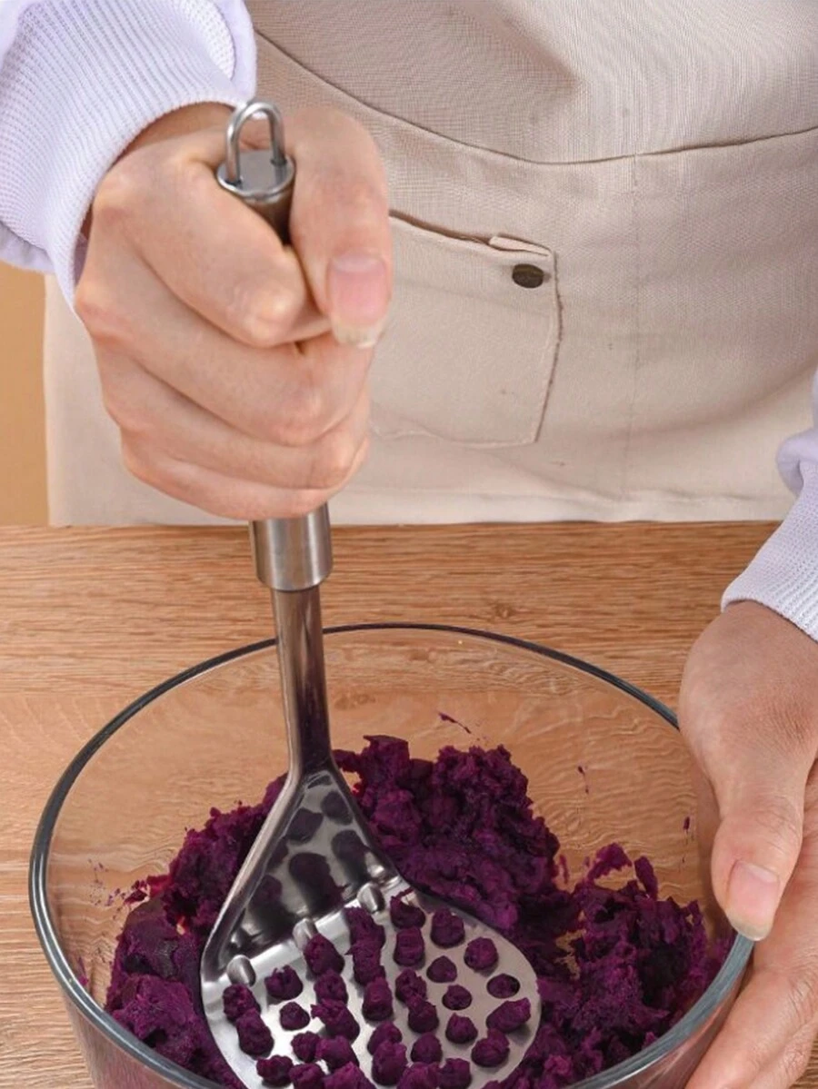 1入不銹鋼馬鈴薯搗壓器，手動泥土搗壓器，廚房小工具馬鈴薯搗壓器，蔬果工具，廚房用品，切割器，食品，沙拉，裝飾，儲存，派對，生日必備。 - 銀色 - 查看 1