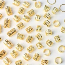 40pcs Gold Color Ring Set Hair Hoops, Perfect For Braids, Vintage Hair Clips