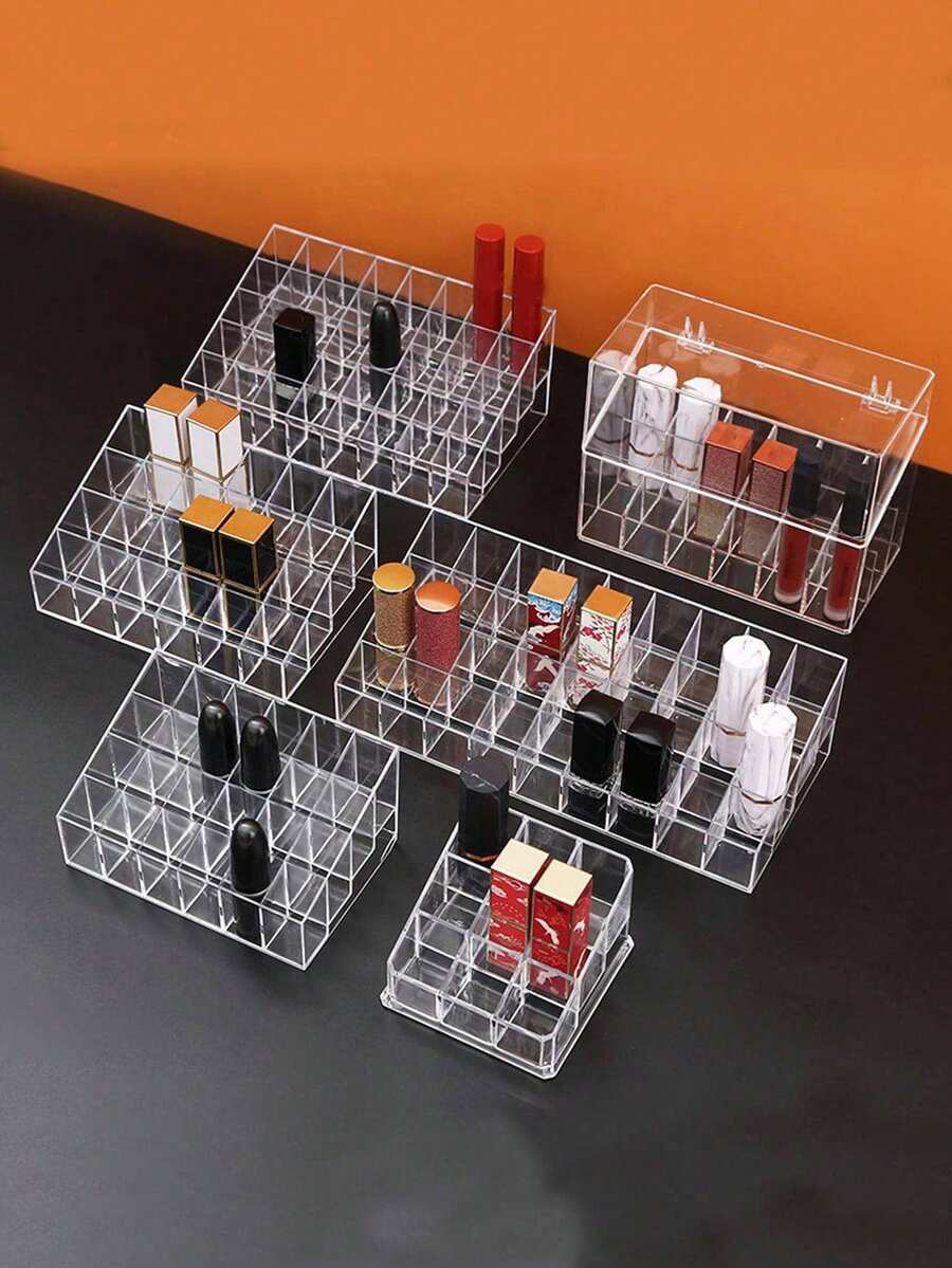 1 pieza Porta-lápiz labial transparente Organizador de maquillaje Caja de cosméticos para la mesa de plástico - transparente - Ver 1