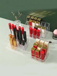 1 pieza Porta-lápiz labial transparente Organizador de maquillaje Caja de cosméticos para la mesa de plástico - transparente - Ver 6