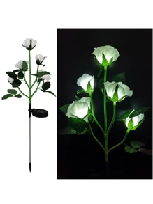 1 pieza Luz decorativa con 5 rosas alimentada por energía solar, luz LED para decoración de jardín, luz de hadas para decoración exterior, luz de cadena para decoración de fiesta/festividad/cumpleaños, luz LED para decoración del hogar, luz de cadena para decoración exterior, luz para decoración del hogar, luz para decoración de fiesta, luz decorativa para boda/propuesta - Blanco - Ver 5