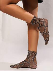 3 Pairs Of Leopard, Tiger, Snake And Python Print Thin Socks, Lightweight Soft Ankle Socks, Women's Knee-High Socks And Pantyhose