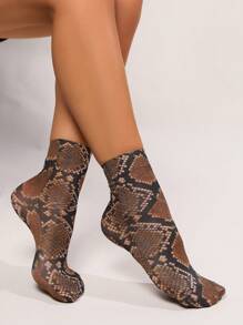 3 Pairs Of Leopard, Tiger, Snake And Python Print Thin Socks, Lightweight Soft Ankle Socks, Women's Knee-High Socks And Pantyhose