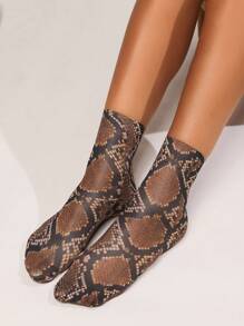 3 Pairs Of Leopard, Tiger, Snake And Python Print Thin Socks, Lightweight Soft Ankle Socks, Women's Knee-High Socks And Pantyhose