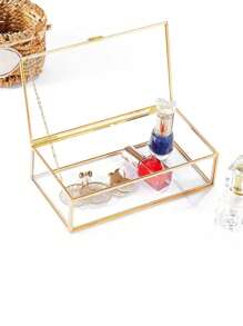 1 hộp trưng bày trang sức hình chữ nhật trong suốt, kiểu dáng cổ điển, viền vàng, có nắp đậy, dùng để đựng vòng tay, nhẫn, quà lưu niệm, đồ trang trí bàn làm việc, trang trí nhà cửa, trang trí phòng ngủ, đồ dùng học tập. - Vàng - Xem 6