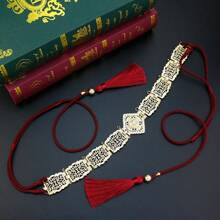 1 Pezzo Elegante Catena vita da donna, cintura in corda con nappe e catena metallica, motivo floreale traforato arabo, placcato oro con strass incastonati, adatto per matrimoni, feste, regali di compleanno