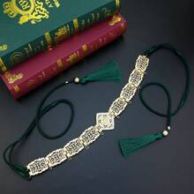 1 Pezzo Elegante Catena vita da donna, cintura in corda con nappe e catena metallica, motivo floreale traforato arabo, placcato oro con strass incastonati, adatto per matrimoni, feste, regali di compleanno