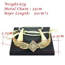 1 Pezzo Elegante Catena vita da donna, cintura in corda con nappe e catena metallica, motivo floreale traforato arabo, placcato oro con strass incastonati, adatto per matrimoni, feste, regali di compleanno