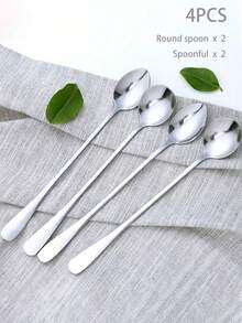 4 件套银器冰茶勺冰淇淋勺不锈钢勺咖啡勺鸡尾酒奶昔拿铁搅拌器（7.5 英寸）不锈钢勺子银器套装不锈钢勺子银器适合家庭厨房餐厅 - 可用洗碗机清洗晚餐勺套装耐用金属勺 - 銀色 - 查看 3