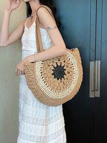 Yogodlns Túi đeo vai nữ đan bằng rơm tròn, túi tote thủ công dung tích lớn, lý tưởng cho du lịch, ví rơm, túi đi biển, vật dụng cần thiết cho mùa hè, hoàn hảo để tạo không khí biển, đồ dùng cần thiết cho kỳ nghỉ, du lịch, nghỉ mát và các chuyến đi biển. - Nhiều màu - Xem 4