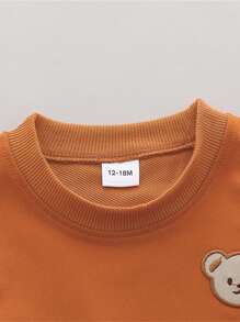 Bộ đồ liền thân cổ tròn dài tay họa tiết đầu gấu hoạt hình màu trơn cho bé trai (Không bao gồm giày và mũ) - màu nâu - Xem 3