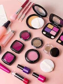 Juego de maquillaje simulado para niños, cosméticos de juguete para preescolares para jugar a hacer como que se maquillan, para niñas (no es maquillaje real, piezas de papel de color) - Multicolor - Ver 4