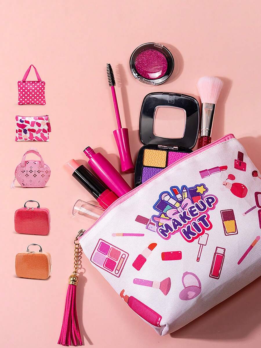 Juego de maquillaje simulado para niños, cosméticos de juguete para preescolares para jugar a hacer como que se maquillan, para niñas (no es maquillaje real, piezas de papel de color)