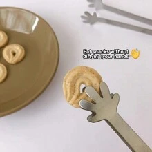 1入迷你創意棕櫚形冰夾不鏽鋼餅幹夾咖啡冰糖冰夾奶茶檸檬夾廚房工具 - 銀色 - 查看 5