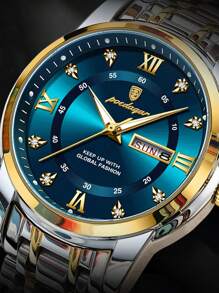 Men Casual Business Quartz Wristwatches Diamond Clock Luminous Auto Date Watches 1PC