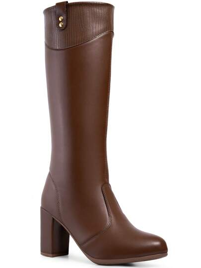  Bota Feminina Cano Longo Salto Bloco Alto Grosso Confortável Zíper Macia Blogueira Lumiss