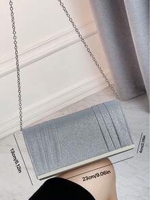 Túi ly hợp phong bì lấp lánh lấp lánh, sang trọng, sáng bóng với phần cứng bằng vàng kết cấu chéo mỏng Pu dành cho nữ, đi kèm với dây kim loại cho đám cưới, tiệc tùng, khiêu vũ, quà tặng sinh nhật, dung lượng lớn cho điện thoại di động, mỹ phẩm - Bạc - Xem 9