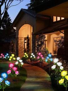 1 件 5 朵玫瑰太阳能 LED 花园装饰灯，户外仙女灯串，适用于庭院、露台、派对、节日、生日、情人节、求婚 - 紅色 - 查看 11