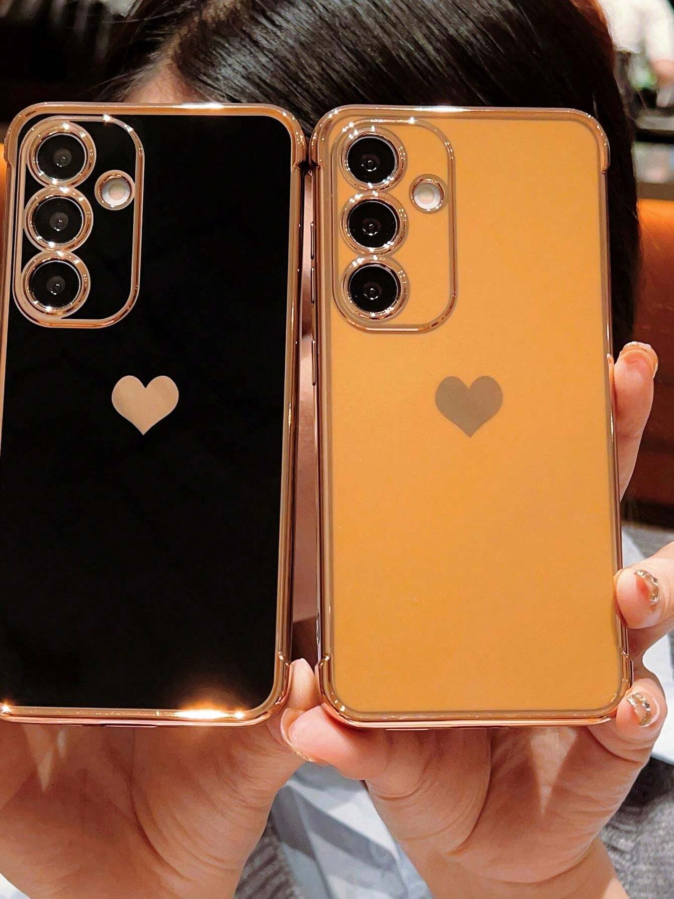 New Trendy Electroplated Side Heart Protective Phone Case Cover