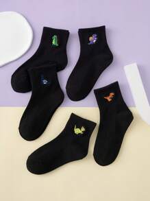 5 Pairs Of Interesting And Unique Cartoon Embroidered Dinosaur Pattern Basic Daily Fashion Versatile Mid-Calf Socks For Children