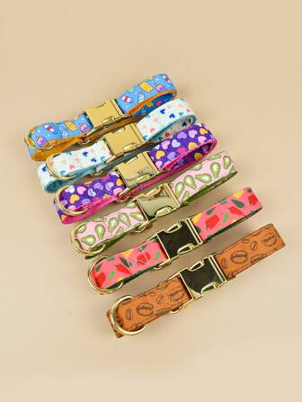 Valentine's Day And New Year Gifts Cute Pattern Pet Collar Gold Harhware Double-Sided Printed Pet Dog And Cat Holiday Gift Pet Adjustable Collar
