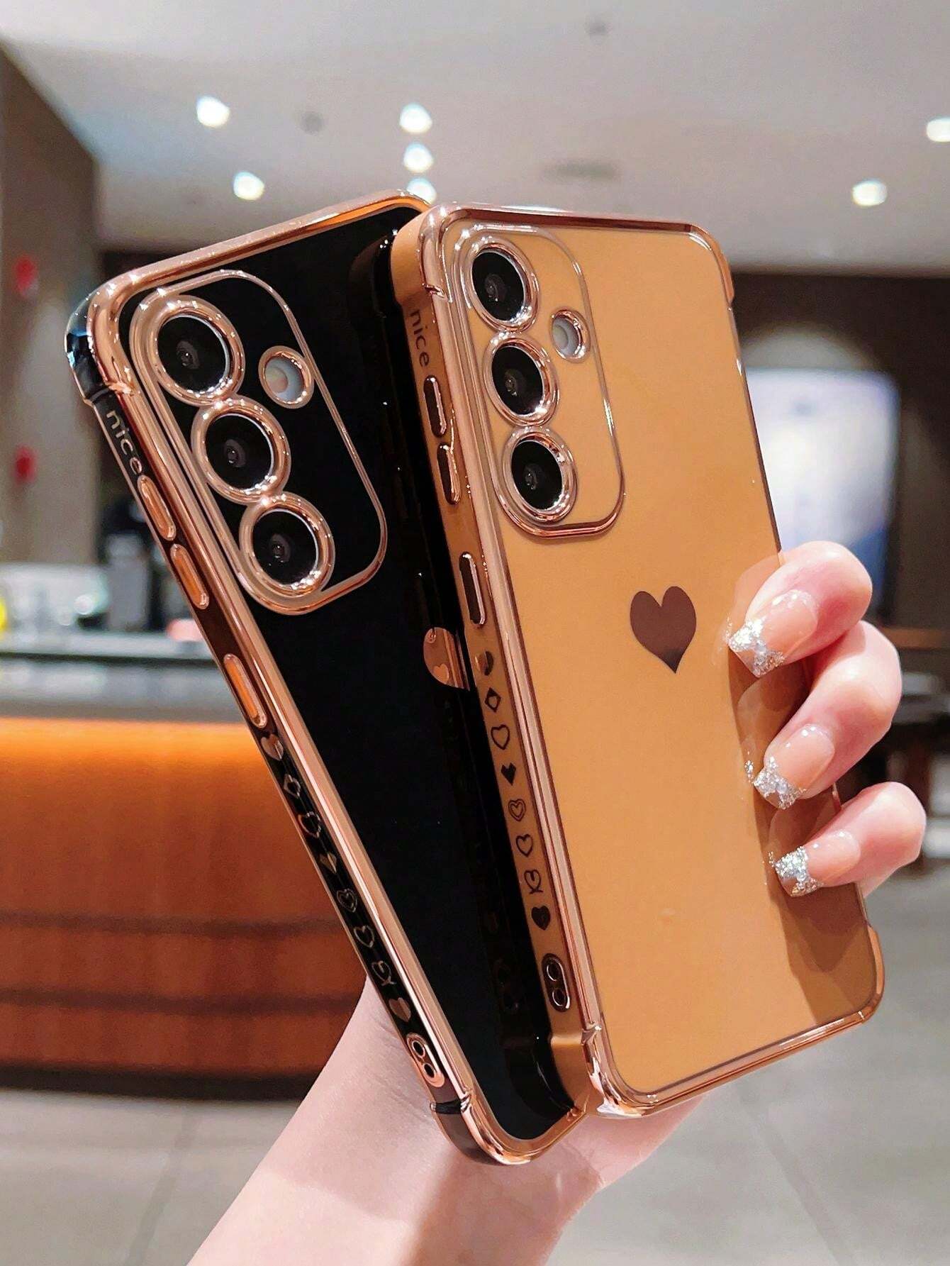 New Trendy Electroplated Side Heart Protective Phone Case Cover