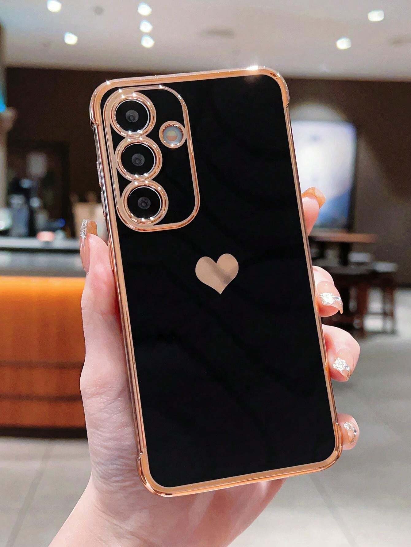 New Trendy Electroplated Side Heart Protective Phone Case Cover