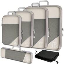 Compression Packing Cubes, 6 PCS Packing Cubes For Suitcases, Travel Compression Bags Travel Luggage Organiser Set For Suitcase Backpack Travel Essentials Or Home Storage Travel Essentials For Travel Backpack Travel Bag Luggage Suitcase Travel Gear Back To School Moving Bags Organizer - Beige - View 1