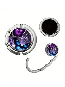 1pc Exquisite Rose & Butterfly Pattern Table Purse Hook - Convenient Bag Hanger - Purple - View 11