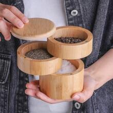 三層竹鹽盒，帶磁轉蓋的竹香料盒，適用於鹽、香料、調味料、胡椒調味劑盒，帶蓋子 - 金色 - 查看 5