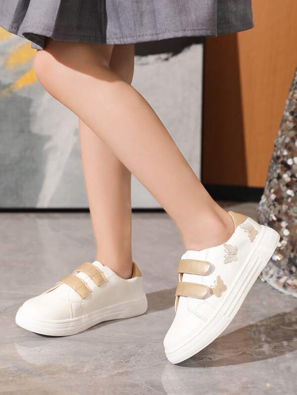 Fashionable And Colorful Sports Shoes For Girls, Decorated With Golden Bowknot Embroidery, And Closed With