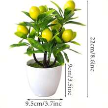 1 pièce Plantes en pot artificielles mini, fruits artificiels, citron/pêche/orange/fraise/gros fruit rouge/pomme/bonsaï, feuilles vertes factices, pot en plastique blanc pour décoration de la maison, table, bureau, salle de bain, décoration de jardin, plante d'extérieur, jardinage, fleurs artificielles
