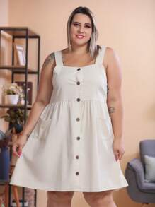 Plus Size Dresses - Beige - View 1
