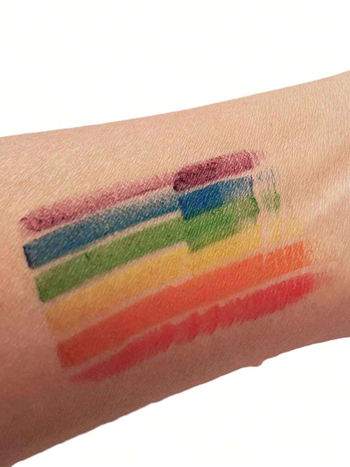 1pc 6Color Rainbow Face Paint, Face Drawing, Halloween Rainbow Stripe