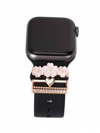 Set de 4 adornos metálicos con diseño de flor de cerezo blanca compatible con pulseras de y Galaxy Watch Series, accesorios de moda, regalos para amigos