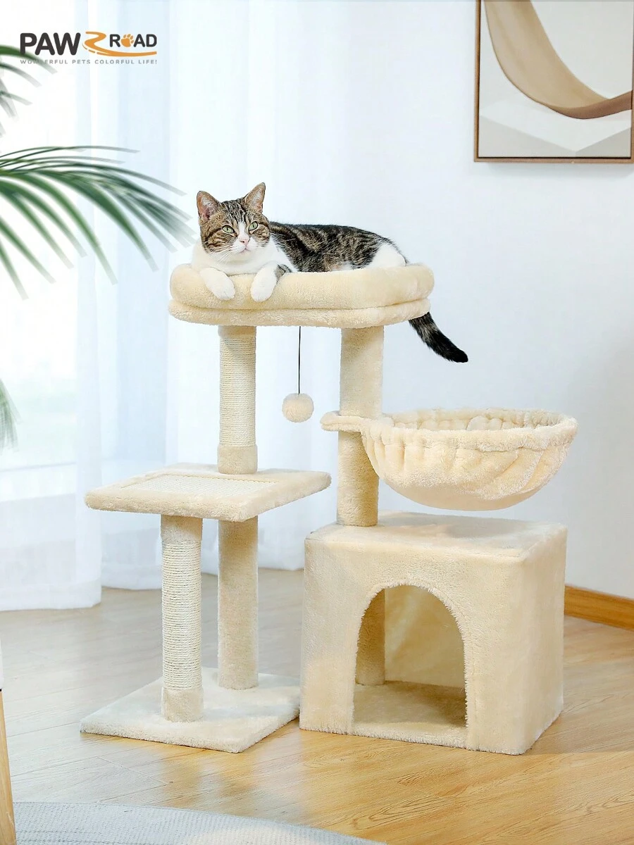 PAWZ Road Small Cat Tree, 71.8 Cm Cat Tower, 2 Types Cat Activity Tree With Cat Scratching Posts, Large Hammock