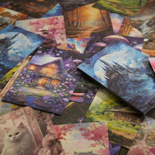 1Pack 30 Sheets Retro Fantasy Landscape Theme Scrapbooking Material Paper Art Hand Account Creativity Design Paper Art Room Walls For School Stationery Supplies Back To School
