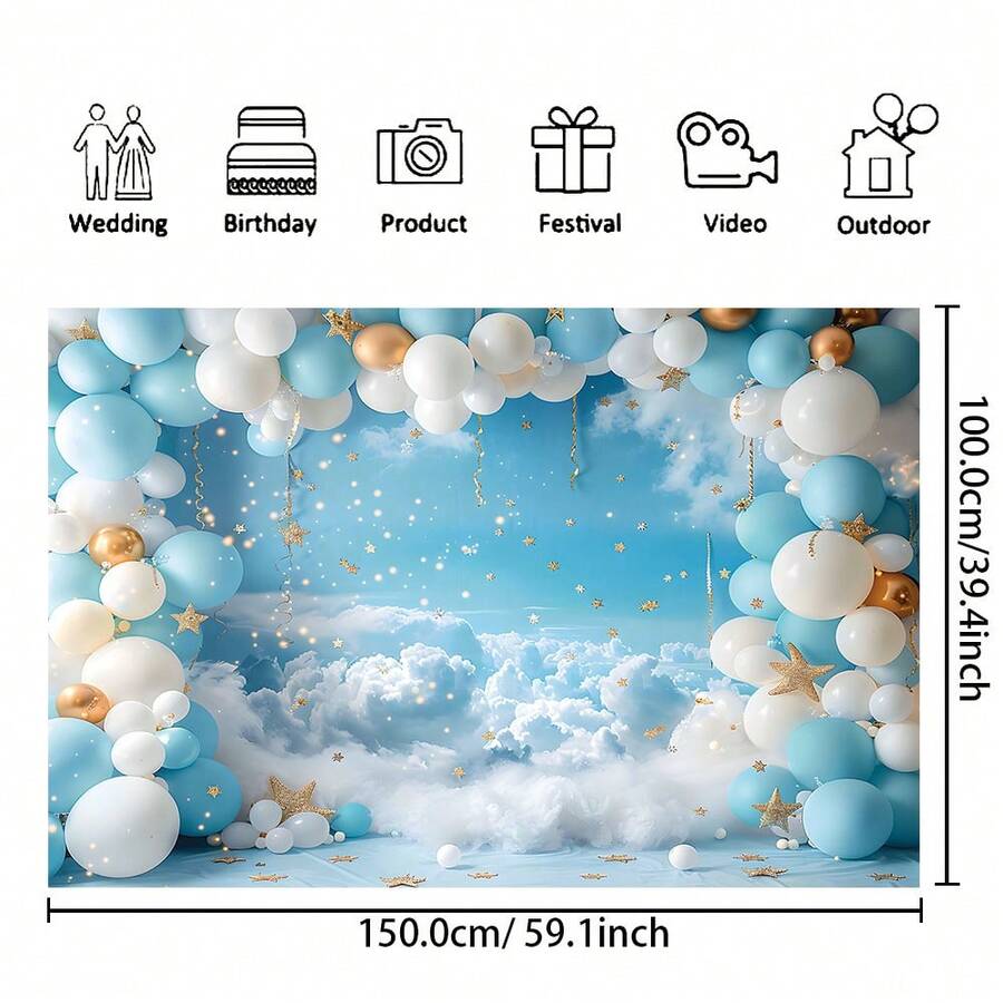 1pc Blue Sky Balloon Photography Backdrop Cloth, Ethylene Base