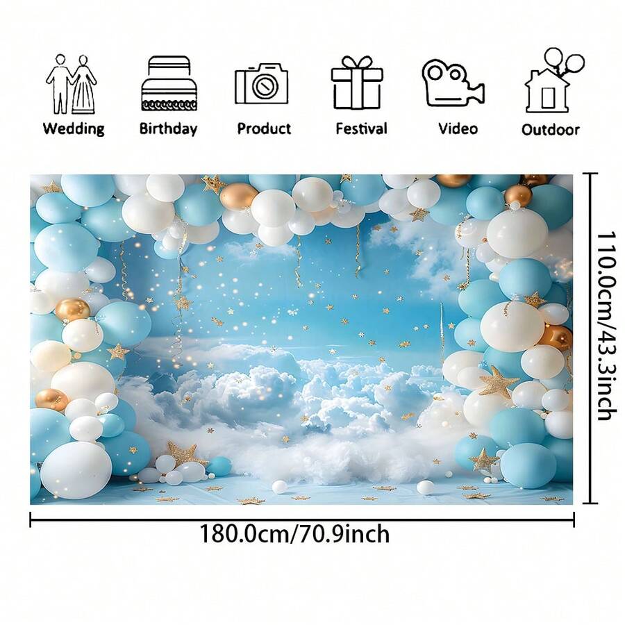 1pc Blue Sky Balloon Photography Backdrop Cloth, Ethylene Base