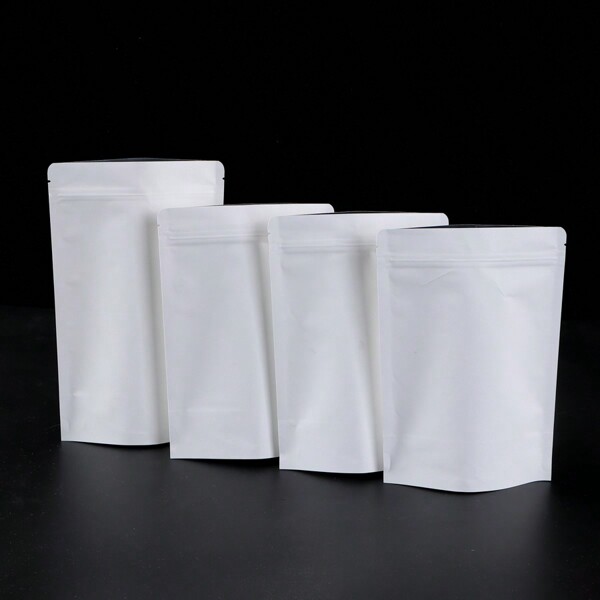 10pcs White Kraft Paper Bags With Self-Standing & Self-Sealing Design, Featuring Light-Resistant Inner Snack Preserving Bags, Suitable For Home Use Wedding Party Gift Bags