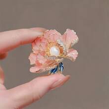 1pc Elegant Rhinestone Studded Oil Drop Flower Brooch For Women, Decorative Accessory For Suit Or Coat, Great Gift Valentine's Day Valentines Dress Accessories Pin For Clothes Bag Charm Backpack For School