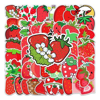 50pcs Strawberry Graffiti Pattern Cartoon Anime Label Stickers Cute And Fashionable Graffiti Waterproof Stickers Suitable For Laptops, Kettles, Skateboards, Mobile Phones, Refrigerators