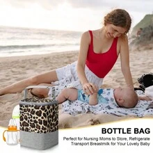 1個寶寶奶瓶保溫袋圓形午餐袋女性大容量午餐袋女用防水保溫可重複使用 - 豹紋 - 查看 7