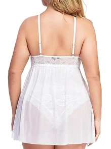 DITZN Plus Size Fashion Sexy Doll Shirt Women's 2 In 1 One-Piece Erotic Lingerie Dress V Neck Lace Pajamas Summer Breathable Cross Strap Nightgowns
